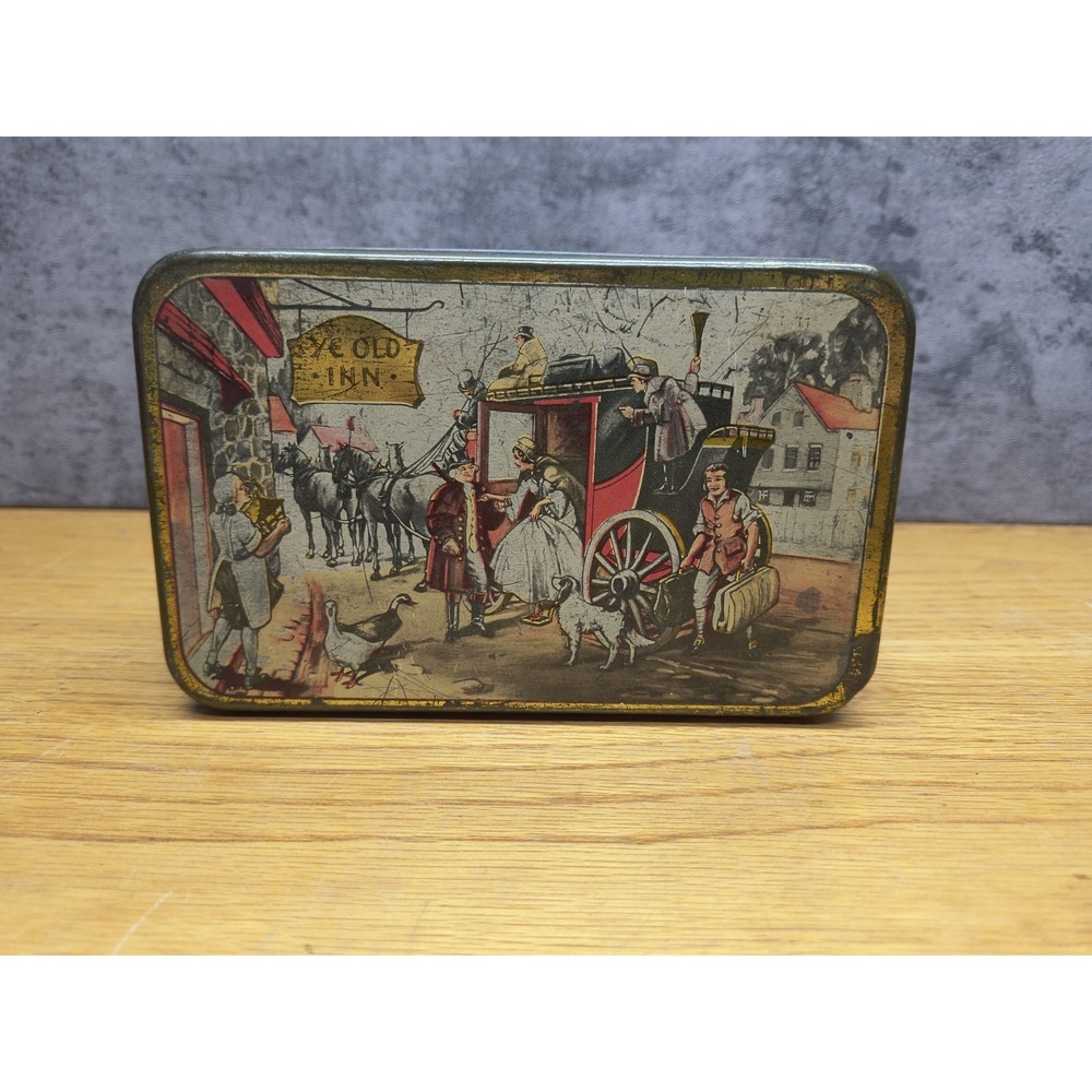"Ye Old Inn" Tin, Pletcher & Pollack Bake-In Gift Tin, NYC 7x4.5" VTG Rare